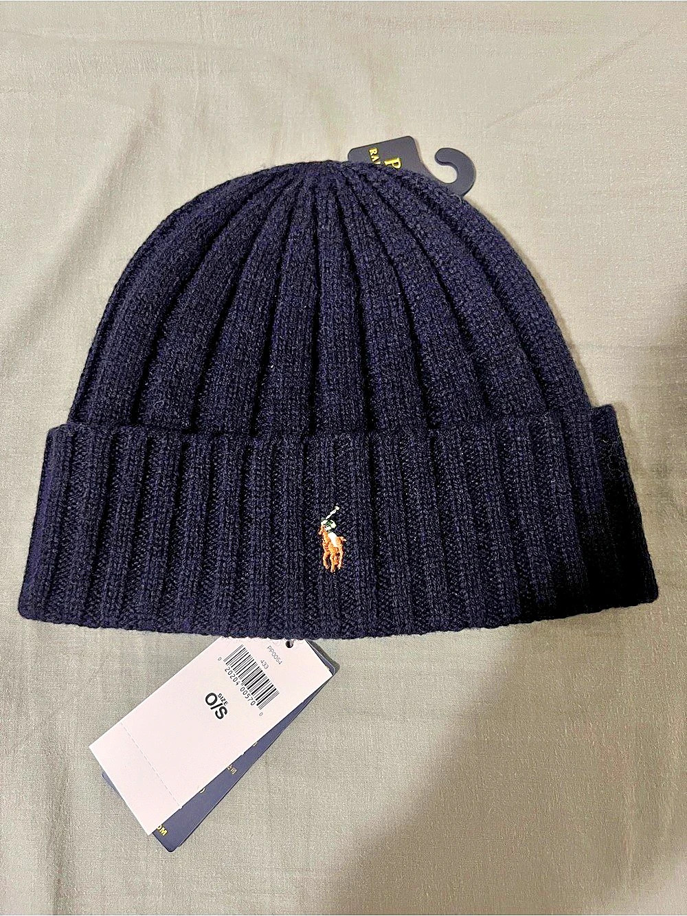 Polo Ralph Lauren Ribbed Wool-Blend Beanie navy blue size one